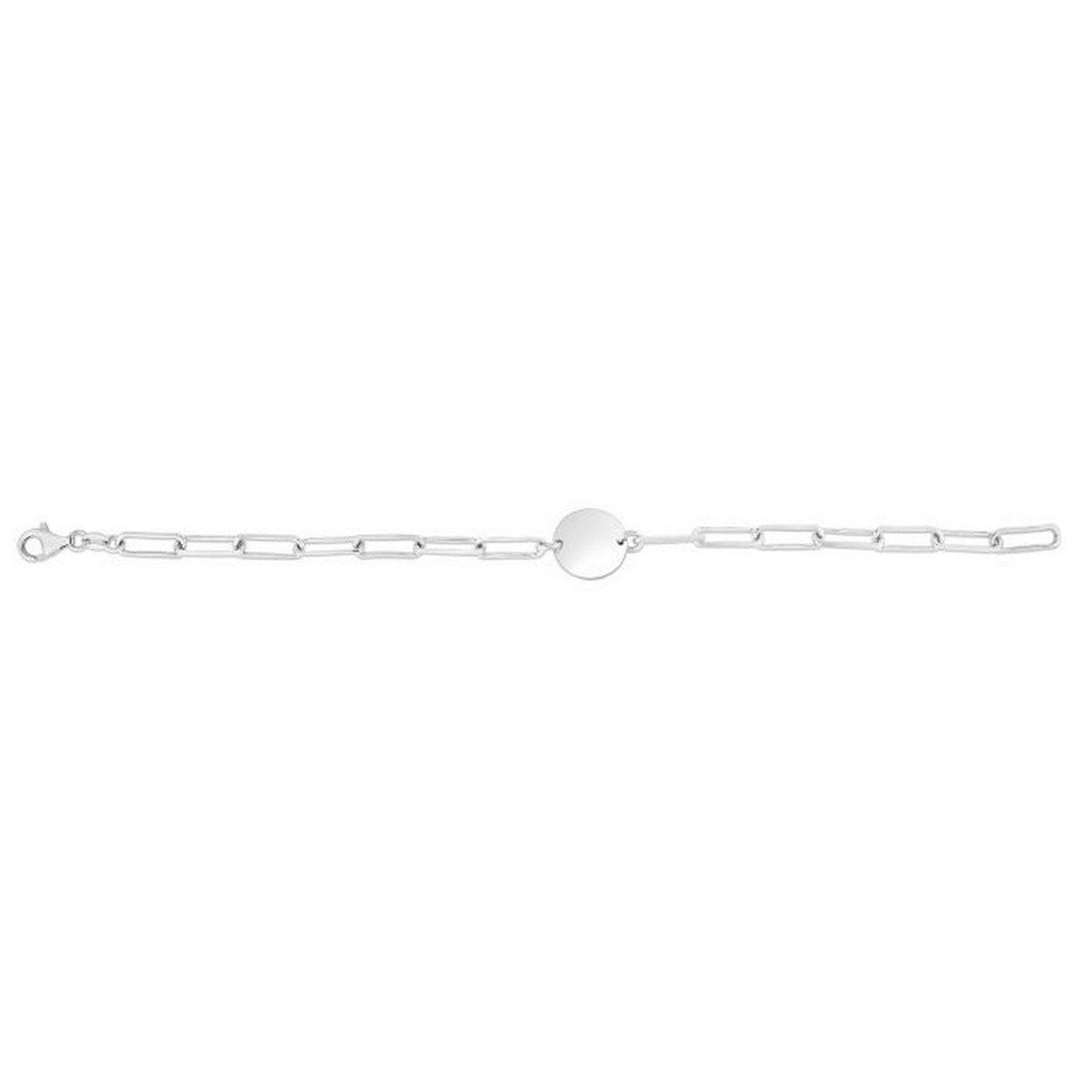Sterling Silver Rhodium Plated Engravable Circle Paperclip Bracelet (2.10 mm)