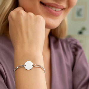 Sterling Silver Rhodium Plated Engravable Circle Paperclip Bracelet (2.10 mm)