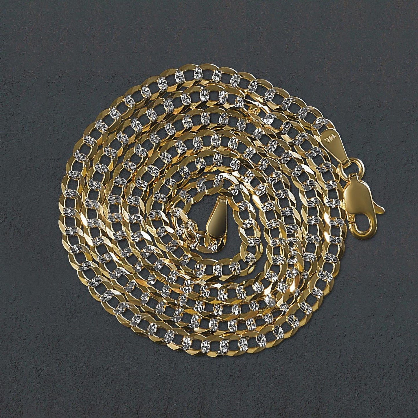 14k Two Tone Gold Pave Curb Chain (3.20 mm)