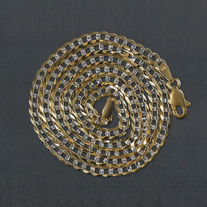 14k Two Tone Gold Pave Curb Chain (3.20 mm)