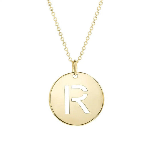14K Yellow Gold Disc Initial R Pendant