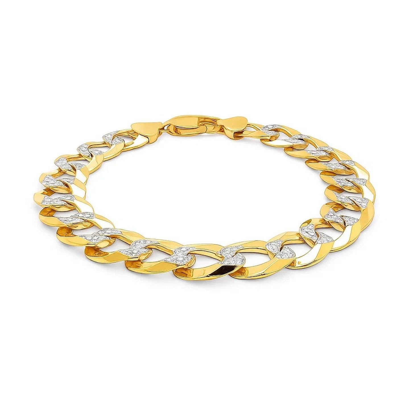 14k Two Tone Gold Pave Curb Bracelet (12.18 mm)