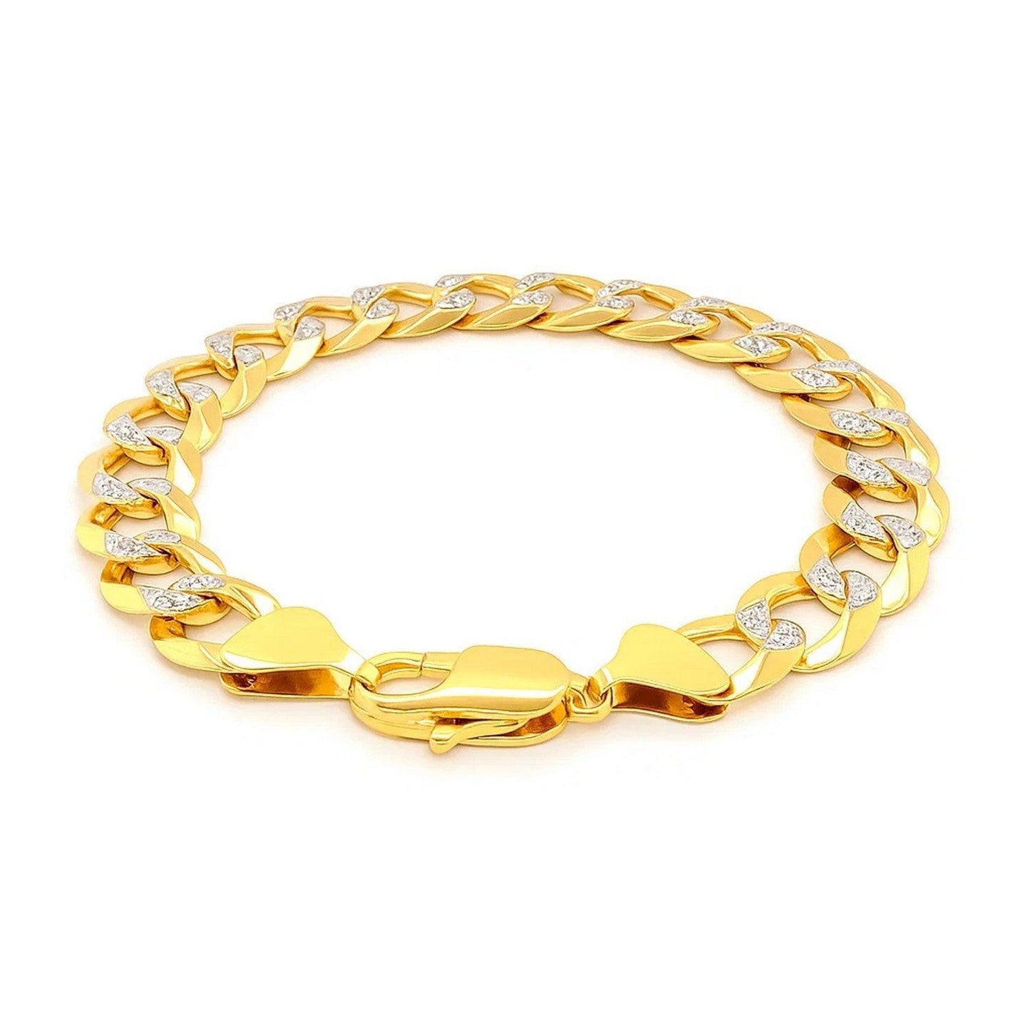 14k Two Tone Gold Pave Curb Bracelet (12.18 mm)