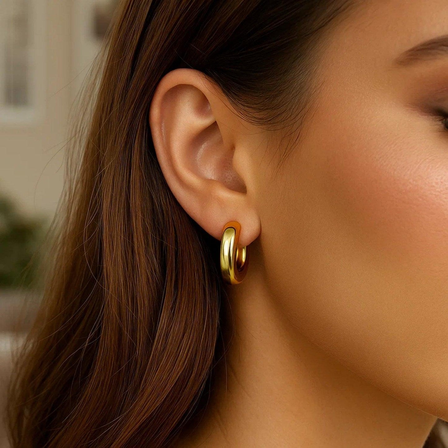 Sterling Silver Yellow Gold Plated Round Hoop Earrings