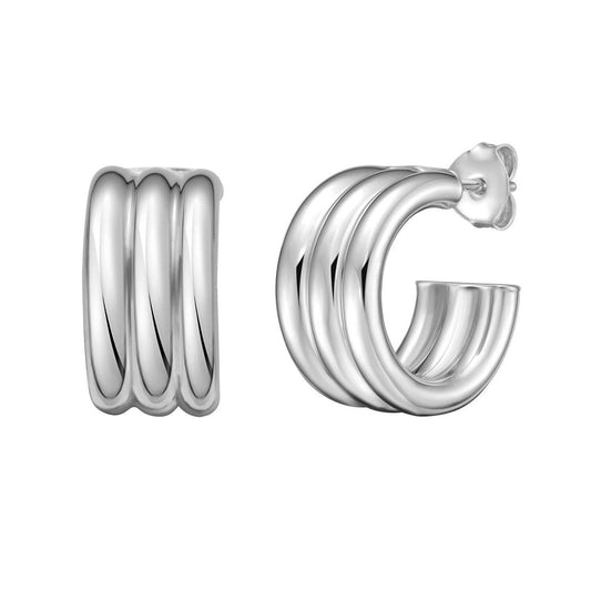 Sterling Silver Triple Row C Hoop Earrings