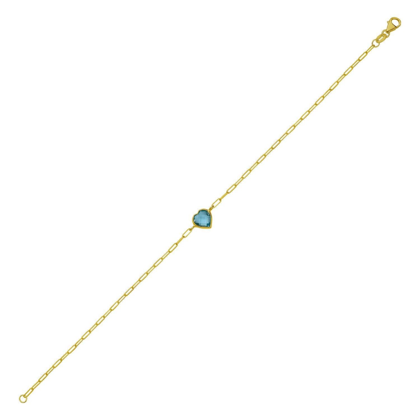 14K Yellow Gold Blue Topaz Heart Bracelet (1.50 mm)