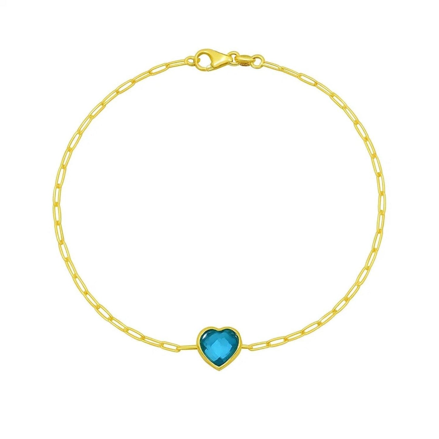 14K Yellow Gold Blue Topaz Heart Bracelet (1.50 mm)
