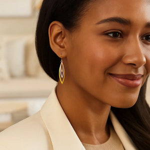 Tri-Tone Graduated Open Marquise Earrings in 10k Yellow,  White,  and Rose Gold