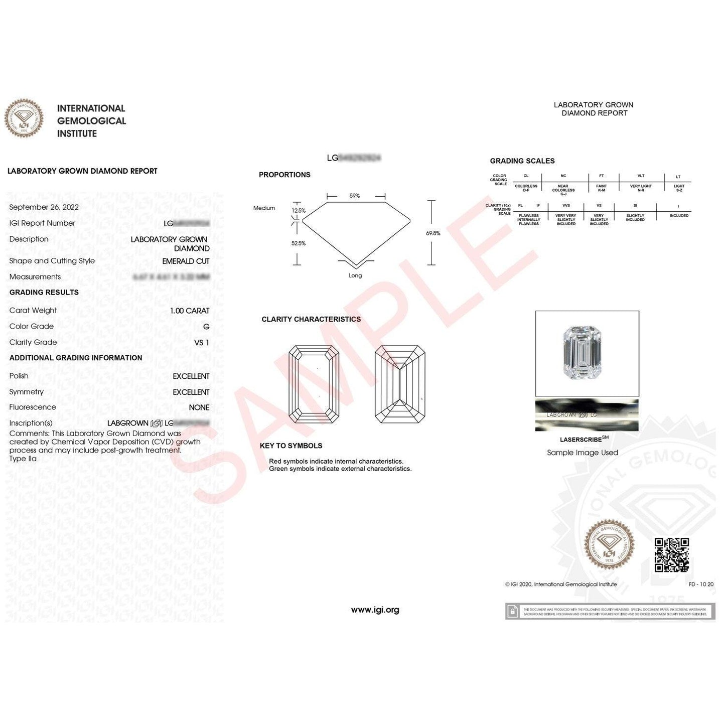 1 Carat Emerald Lab Grown IGI G/VS1 Diamond Solitaire Ring in 14K White Gold