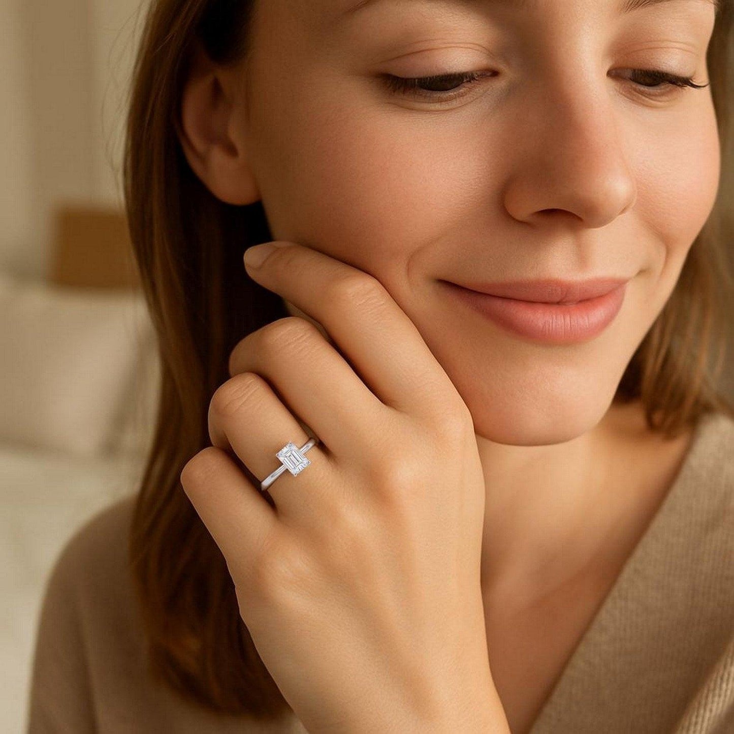 1 Carat Emerald Lab Grown IGI G/VS1 Diamond Solitaire Ring in 14K White Gold