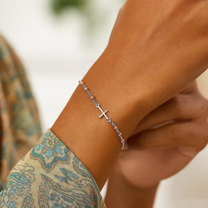 Sterling Silver White and Rose Finish Adjustable Bracelet with Cross (1.20 mm)
