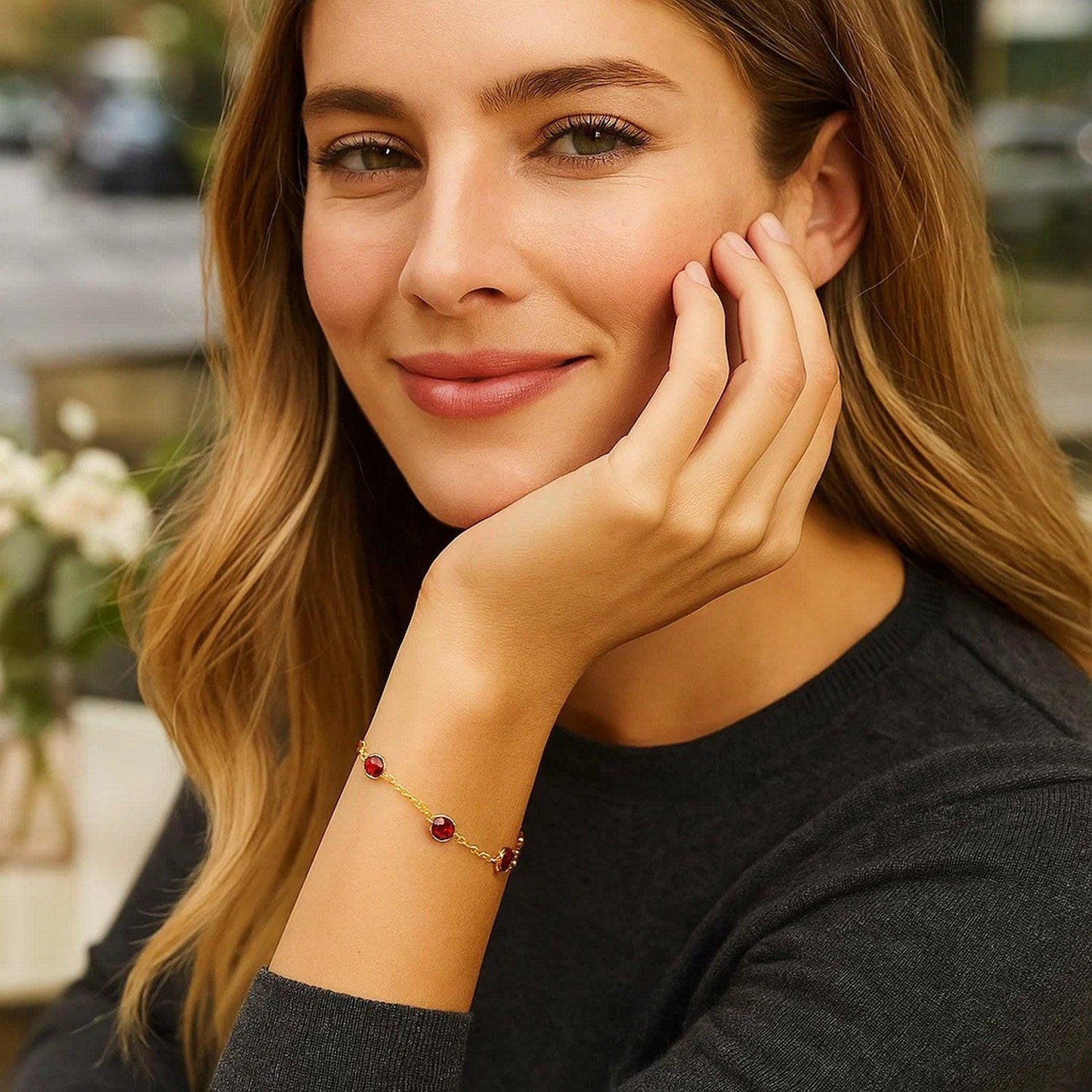 14K Yellow Gold Ruby Station Bracelet