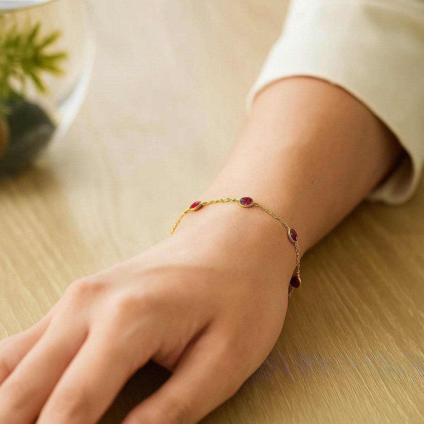 14K Yellow Gold Ruby Station Bracelet