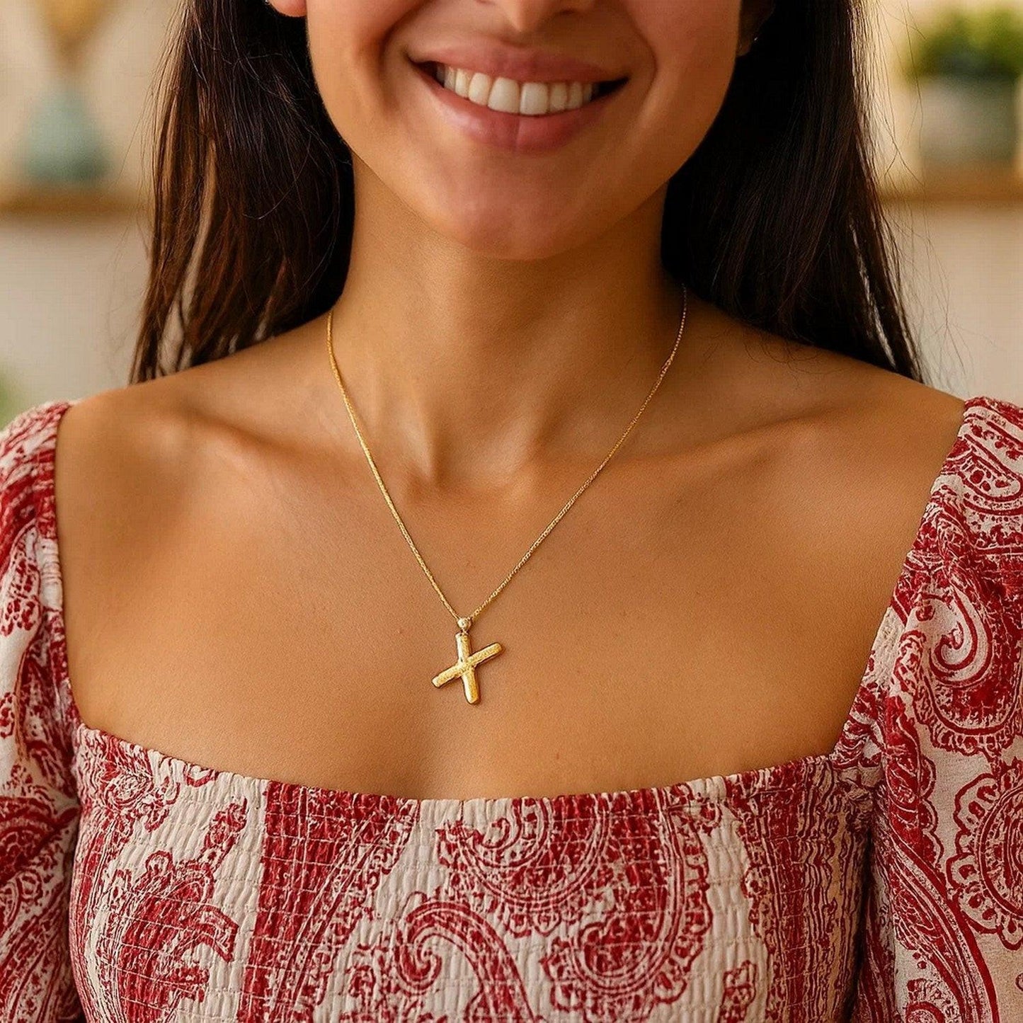 14K Yellow Gold Helium Initial X Pendant