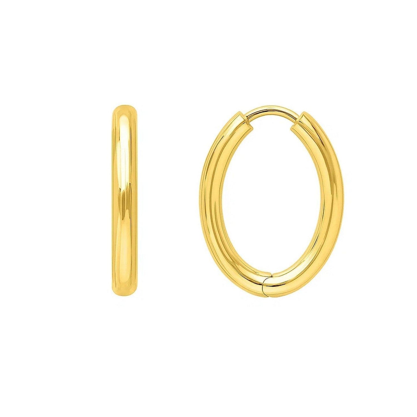 Endless Engraved Oval Hoop Earrings in 14K Yellow Gold