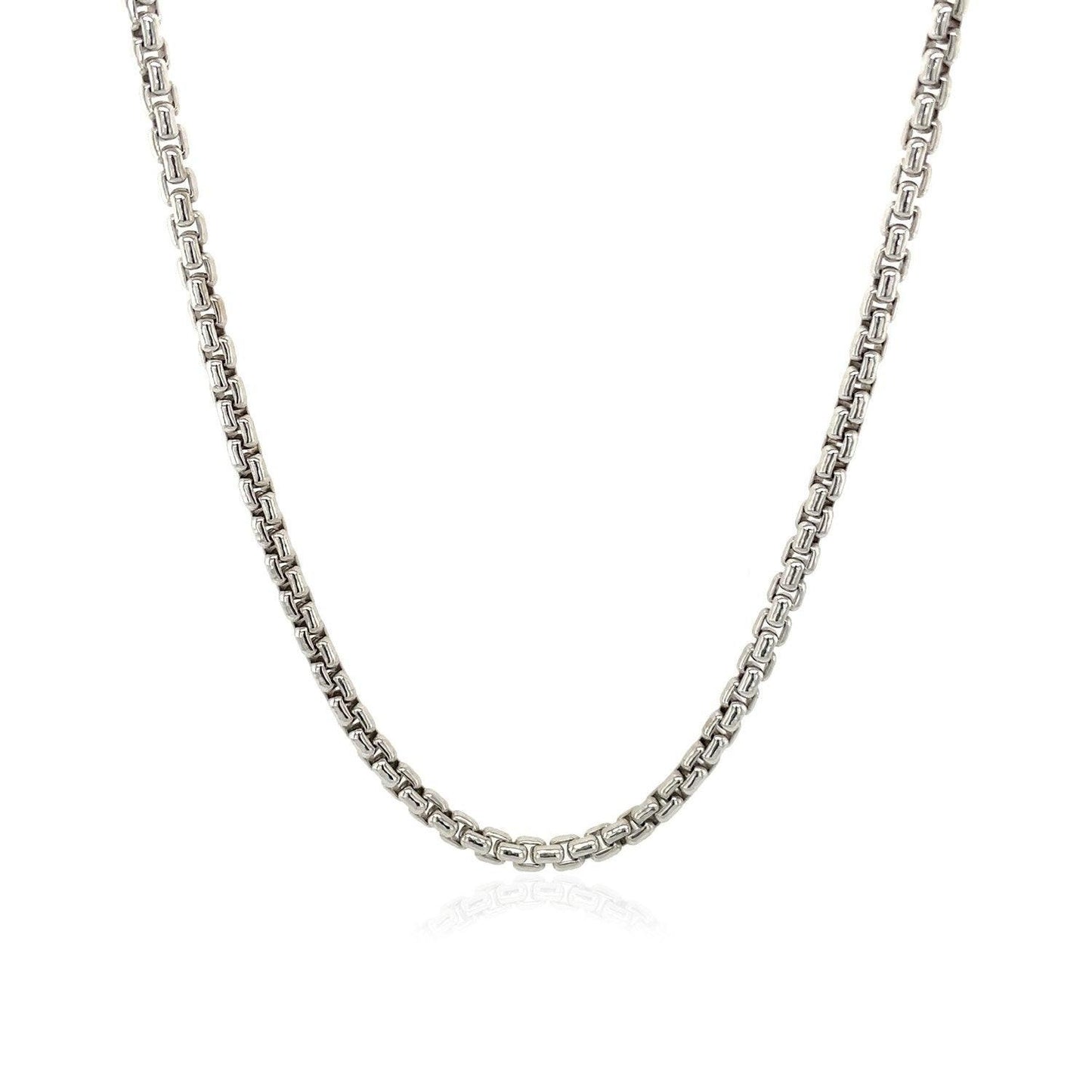 Sterling Silver Rhodium Plated Round Box Chain (1.30 mm)