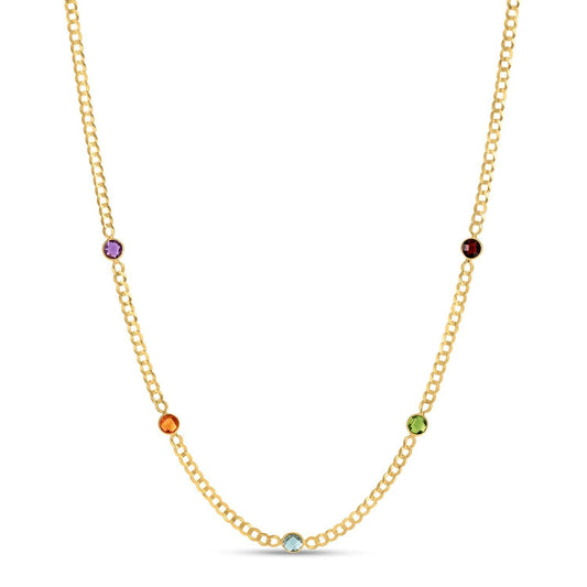 14K Yellow Gold Multi Gemstone Curb Chain Necklace