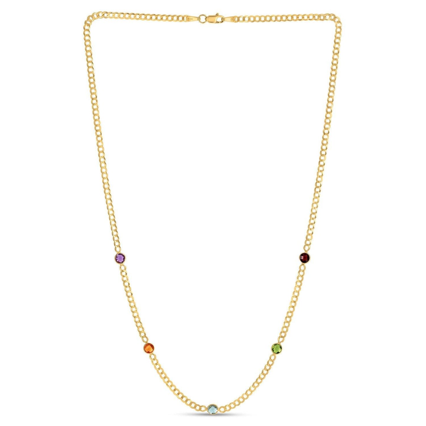 14K Yellow Gold Multi Gemstone Curb Chain Necklace