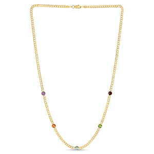 14K Yellow Gold Multi Gemstone Curb Chain Necklace