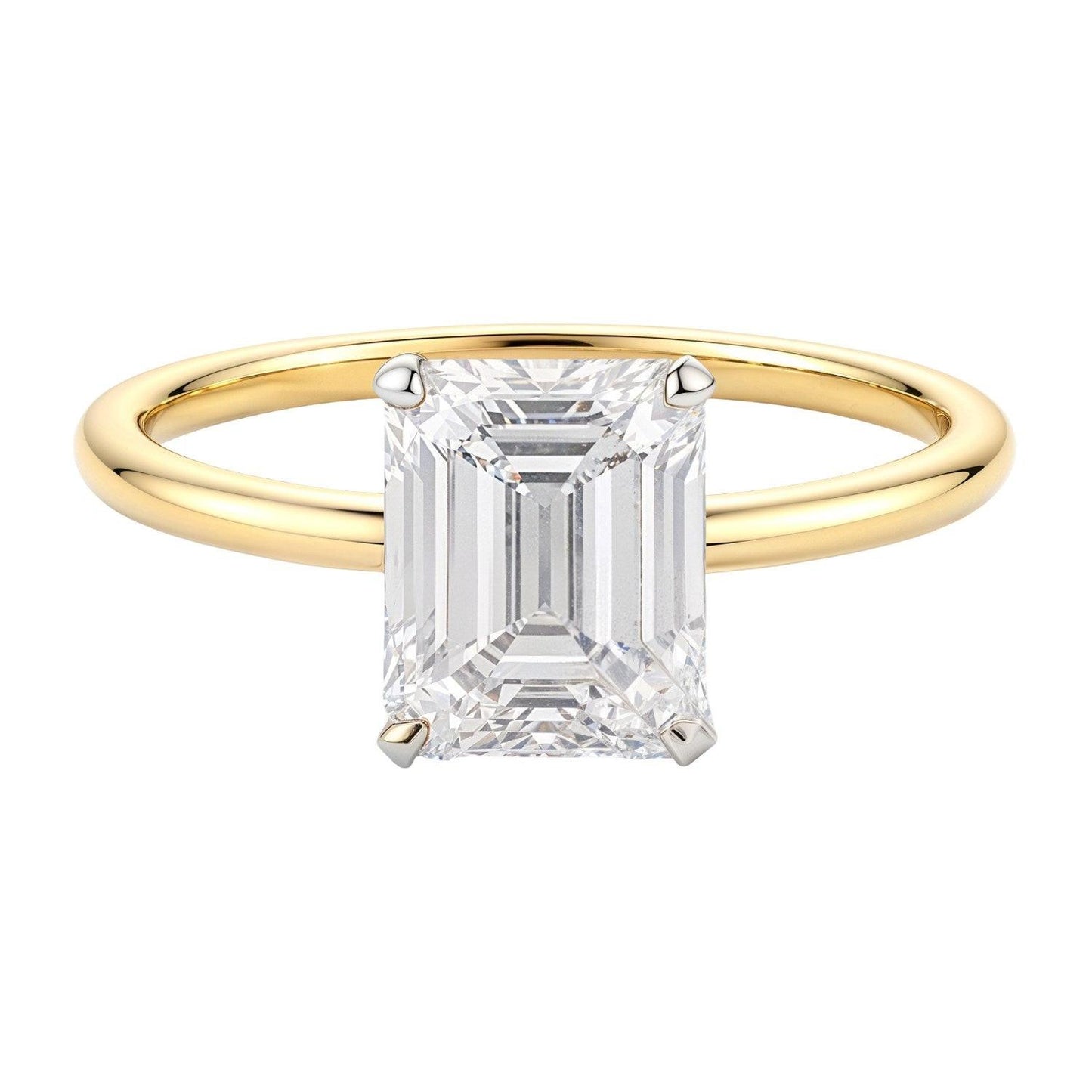 2 Carat Emerald Lab Grown IGI G/VS1 Diamond Solitaire Ring in 10K Yellow Gold