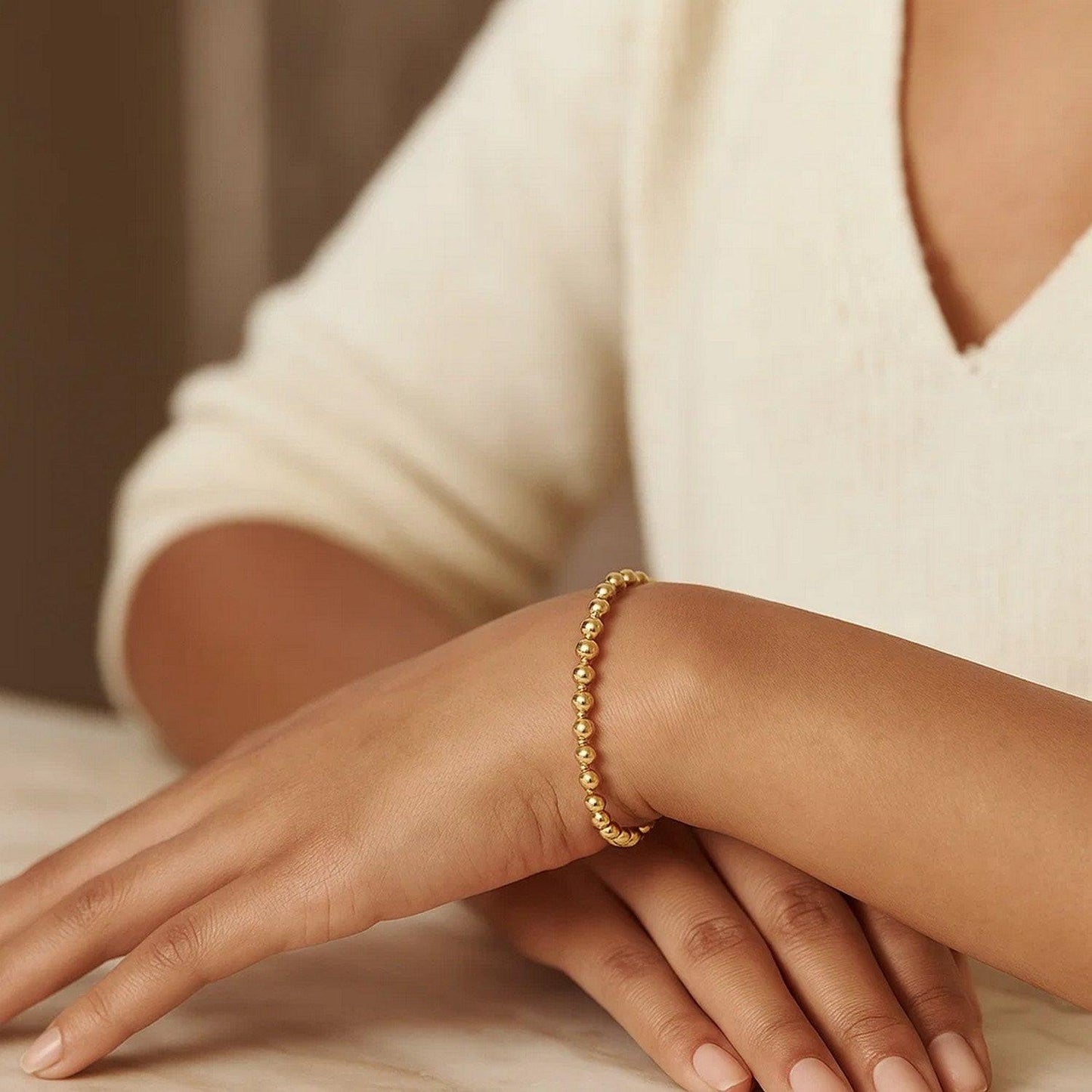 Moon Cut Bead Chain Bracelet in 14k Yellow Gold  (4.00 mm)