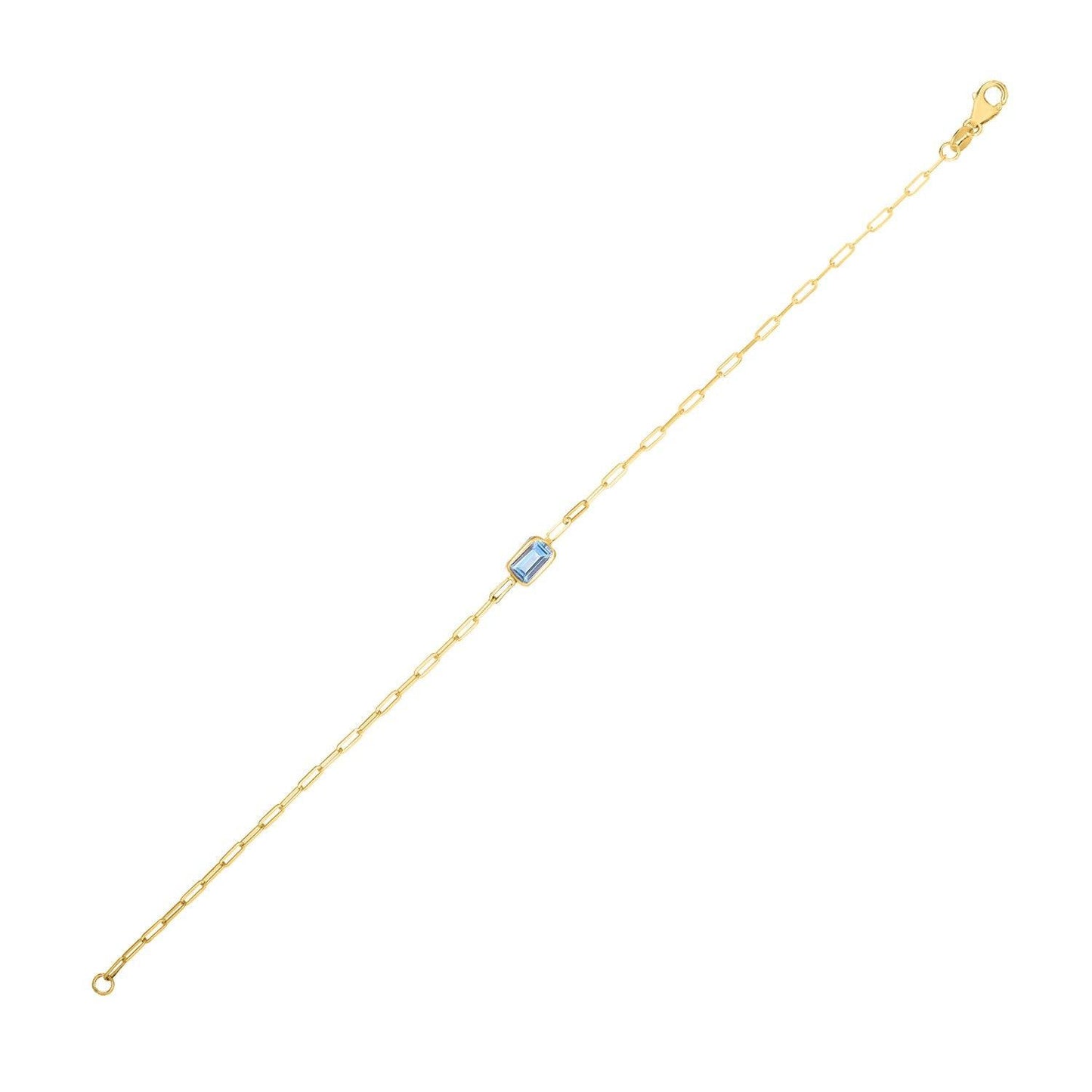 14K Yellow Gold Blue Topaz Paperclip Bracelet (1.50 mm)