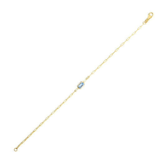 14K Yellow Gold Blue Topaz Paperclip Bracelet (1.50 mm)
