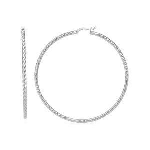 Hoop Earrings with Twist Texture in Sterling Silver(50mm)