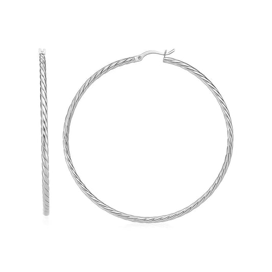 Hoop Earrings with Twist Texture in Sterling Silver(50mm)
