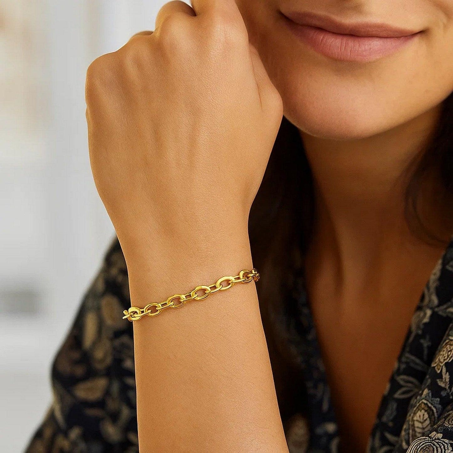 14k Yellow Gold Cable Chain Design Bracelet (9.40 mm)