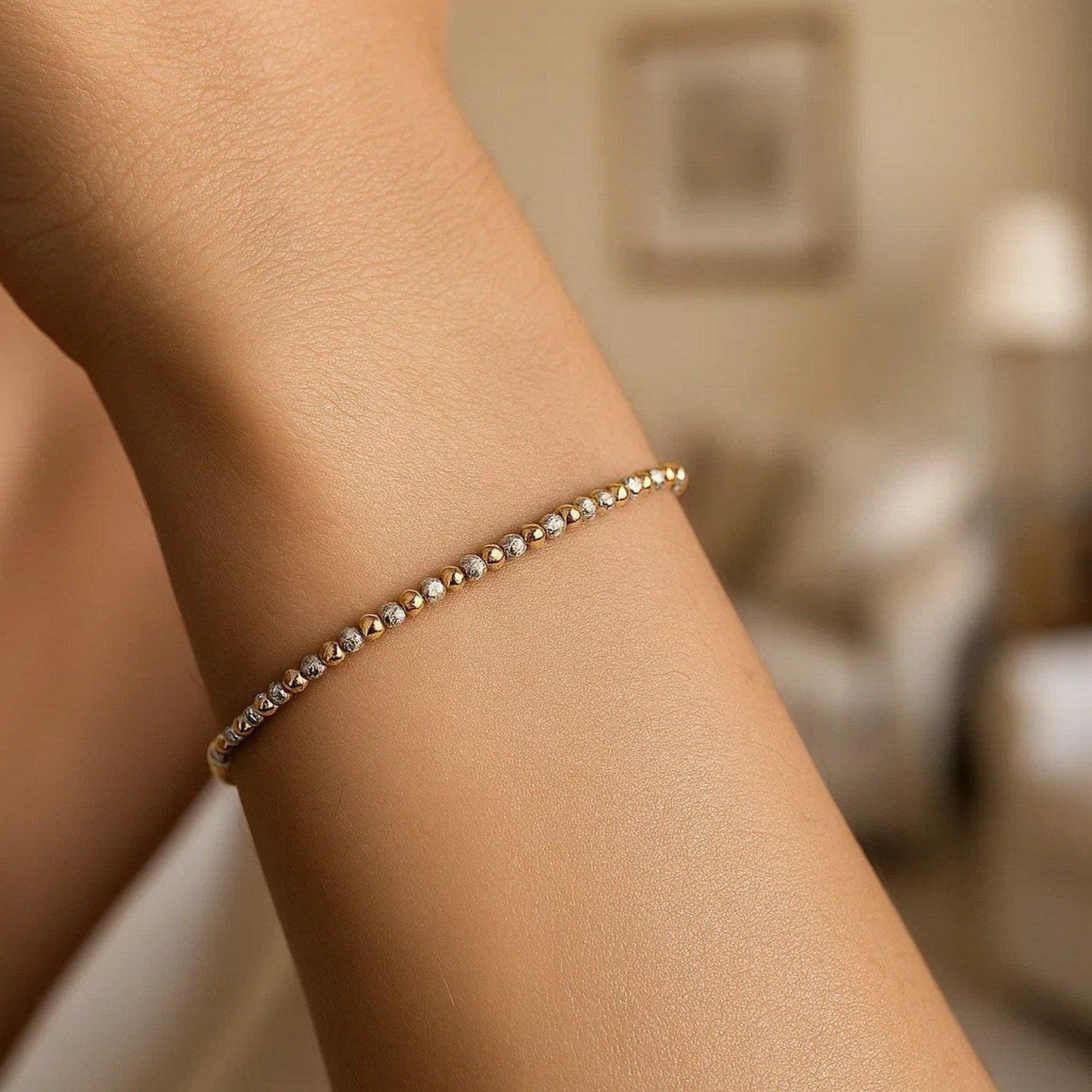 14K Two Tone Gold Pallina Bead Bracelet (2.10 mm)