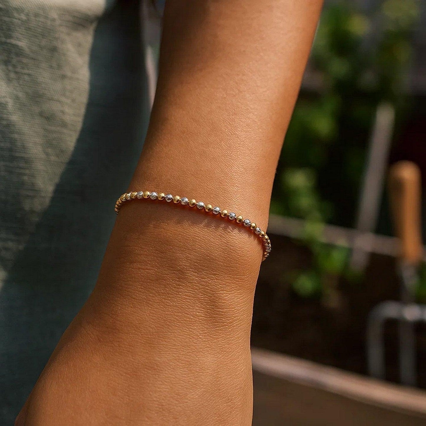 14K Two Tone Gold Pallina Bead Bracelet (2.10 mm)