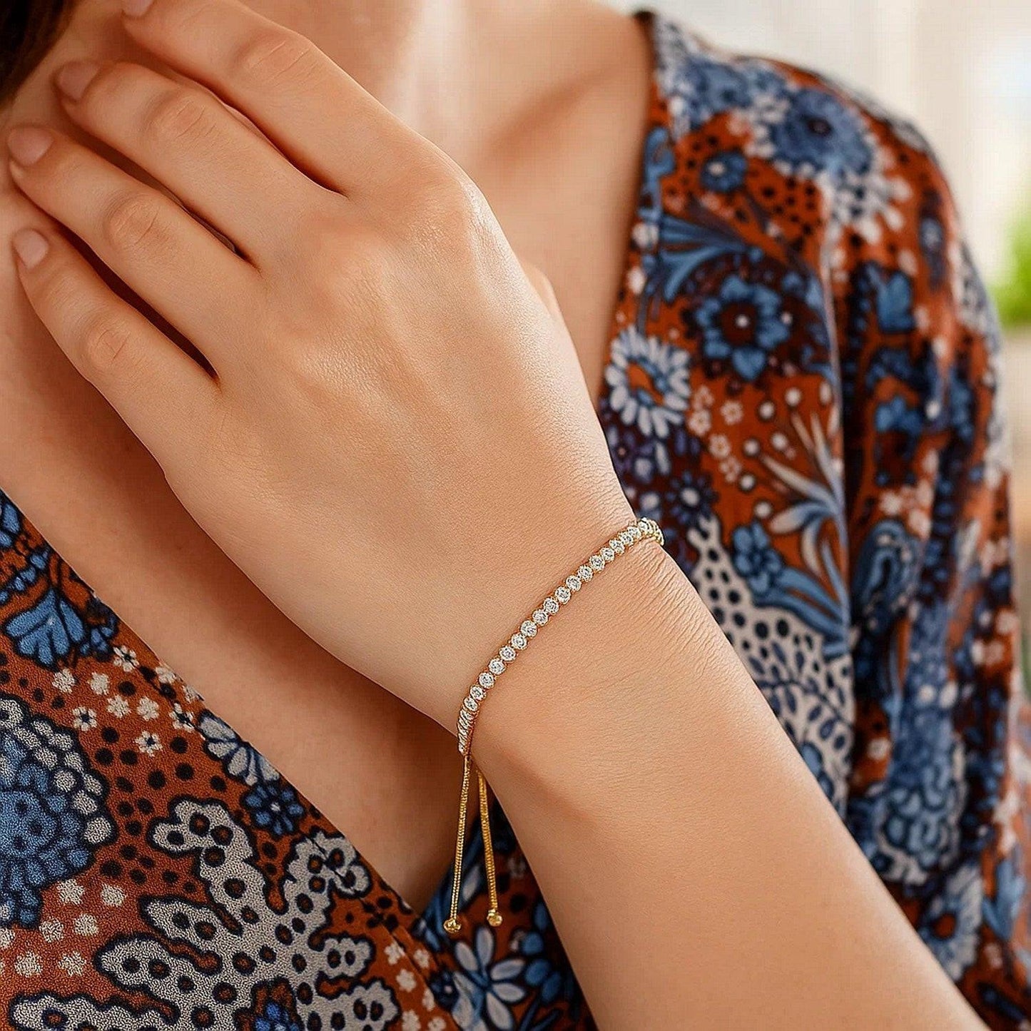 Adjustable Tennis Style Bracelet with Cubic Zirconia in Sterling Silver(5.10 mm)