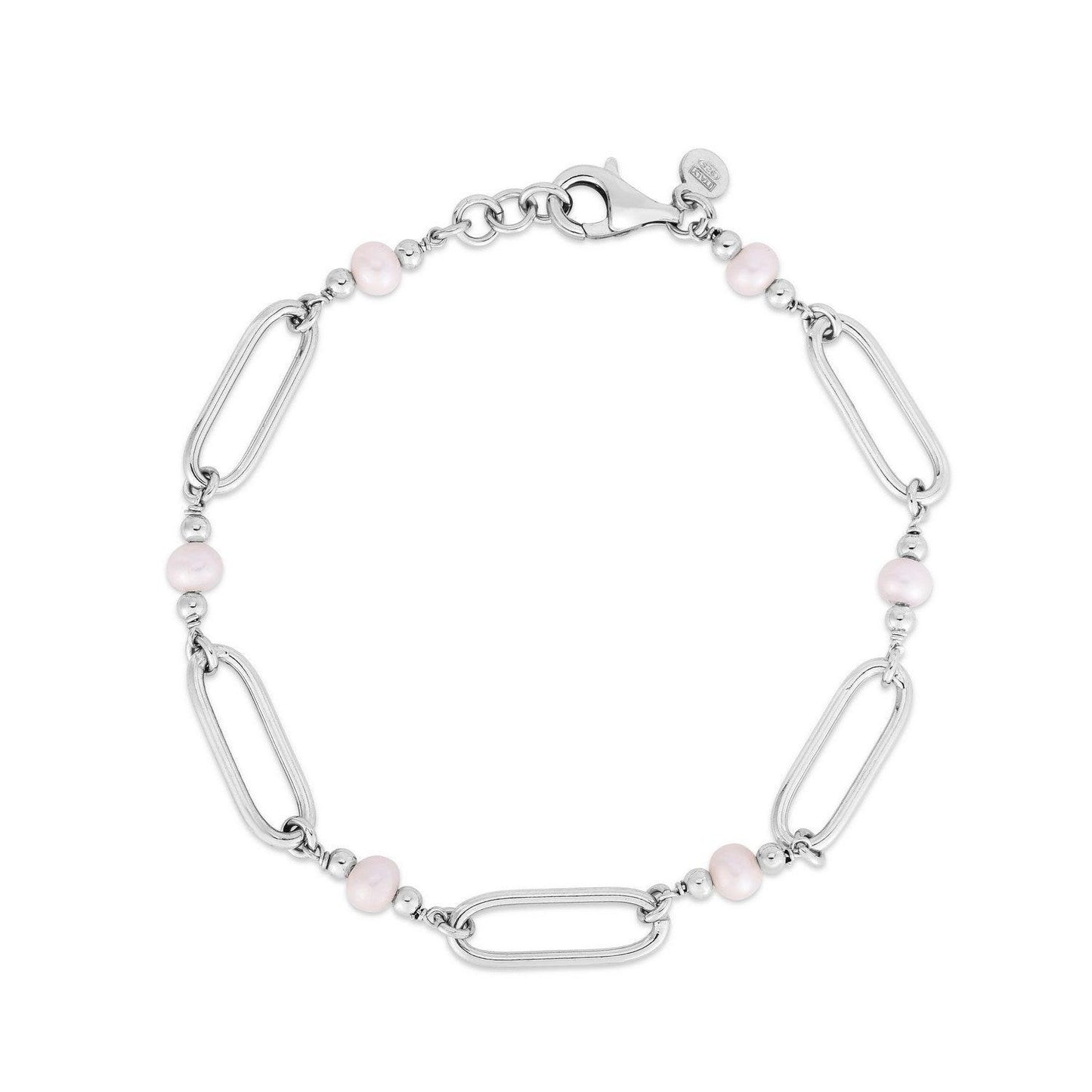 Sterling Silver Rhodium Plated Pearl Paperclip Bracelet