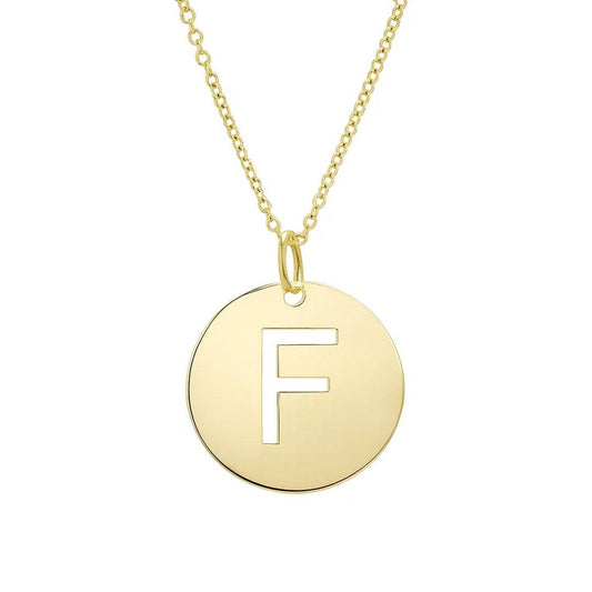 14K Yellow Gold Disc Initial F Pendant