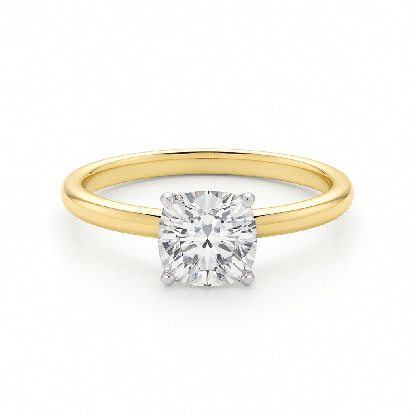 1 Carat Cushion Lab Grown IGI G/VS1 Diamond Solitaire Ring in 14K Yellow Gold