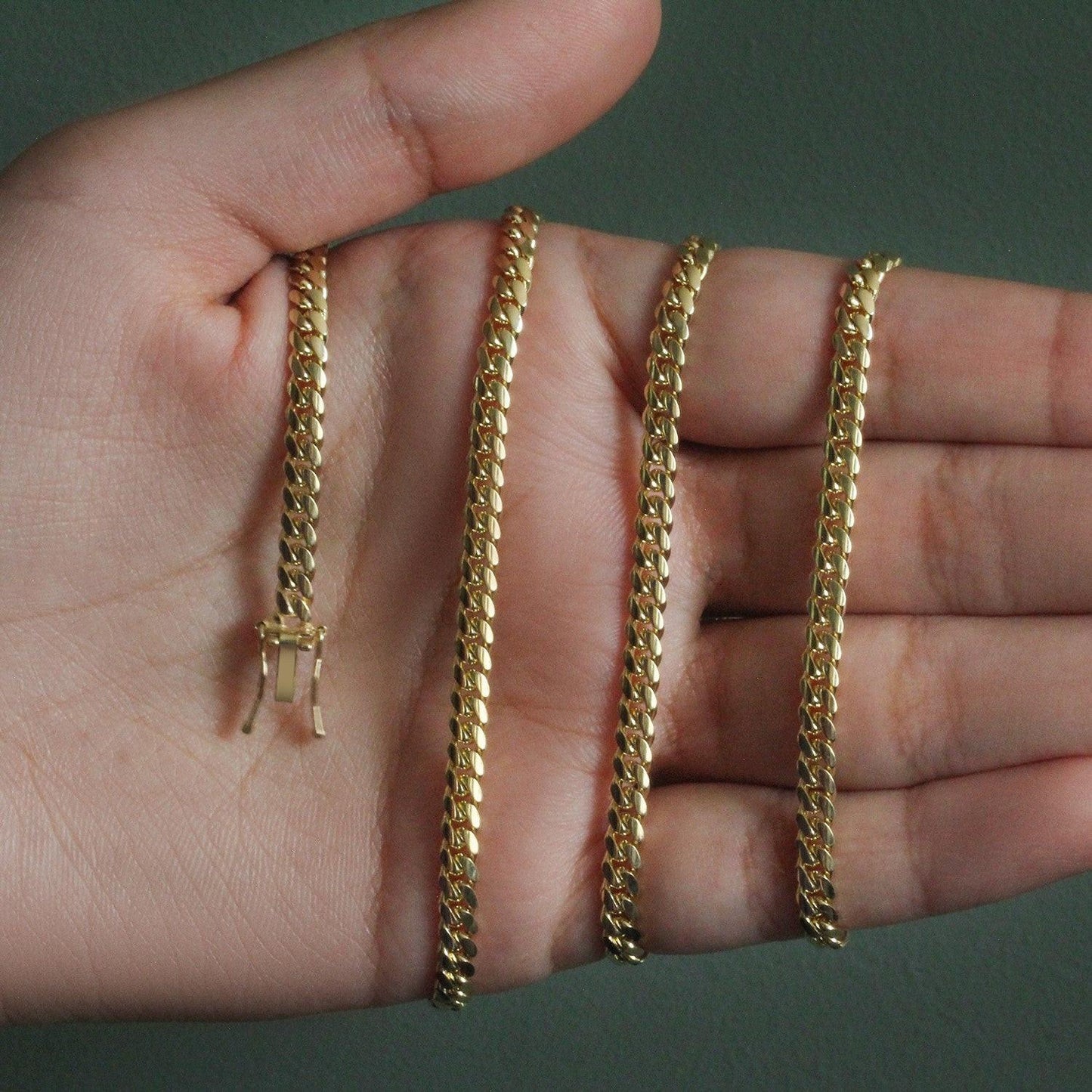 3.9mm 10k Yellow Gold Classic Miami Cuban Solid Chain