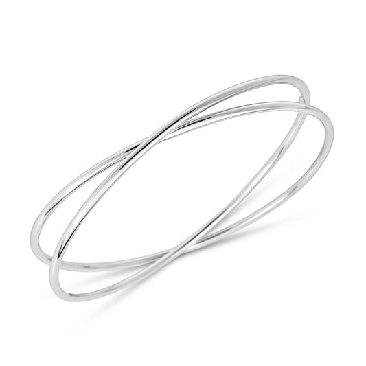 Sterling Silver Rhodium Plated Slip On Cross Over Bangle (11.10 mm)