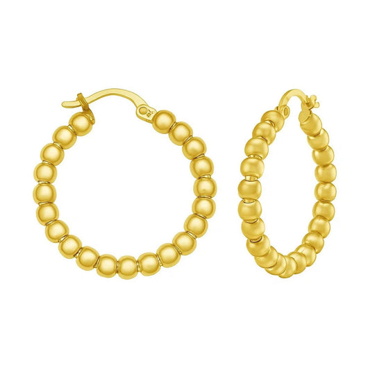 14K Yellow Gold Polished Medium Bead Hoop Earrings