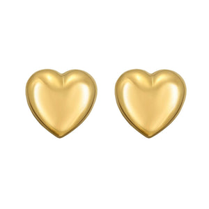 Sterling Silver Yellow Gold Plated Puffed Large Heart Stud Earrings