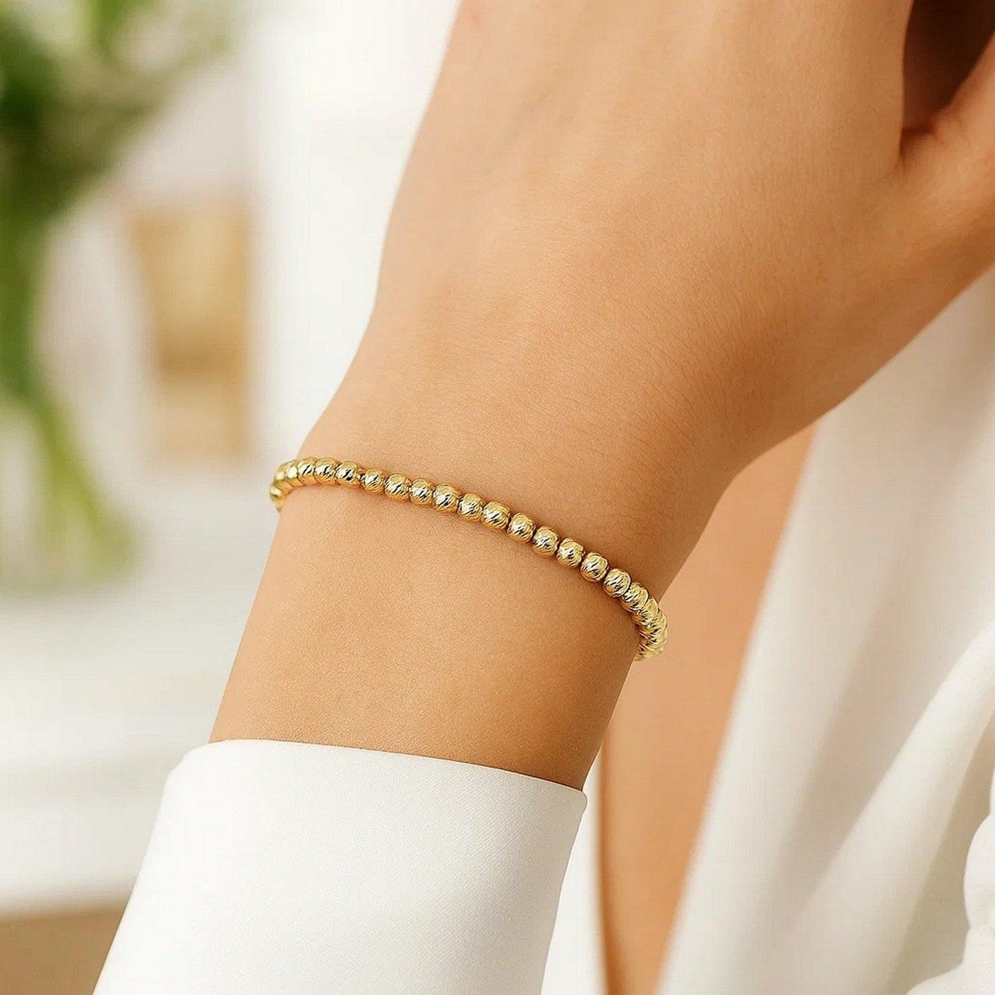 Diamond Cut Bead Bracelet in 14K Yellow Gold