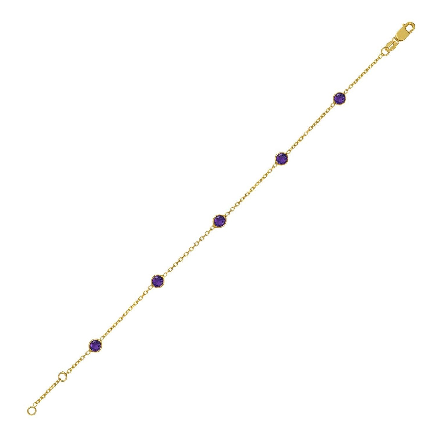 14K Yellow Gold Amethyst Station Bracelet