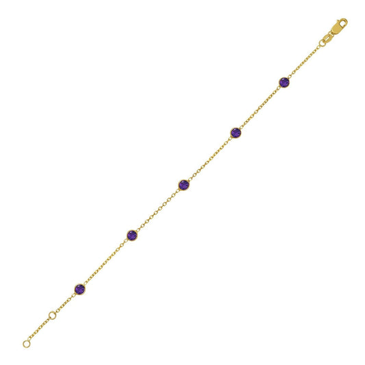 14K Yellow Gold Amethyst Station Bracelet