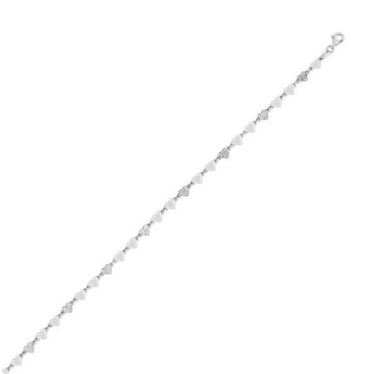 Sterling Silver Rhodium Plated Heart Anklet