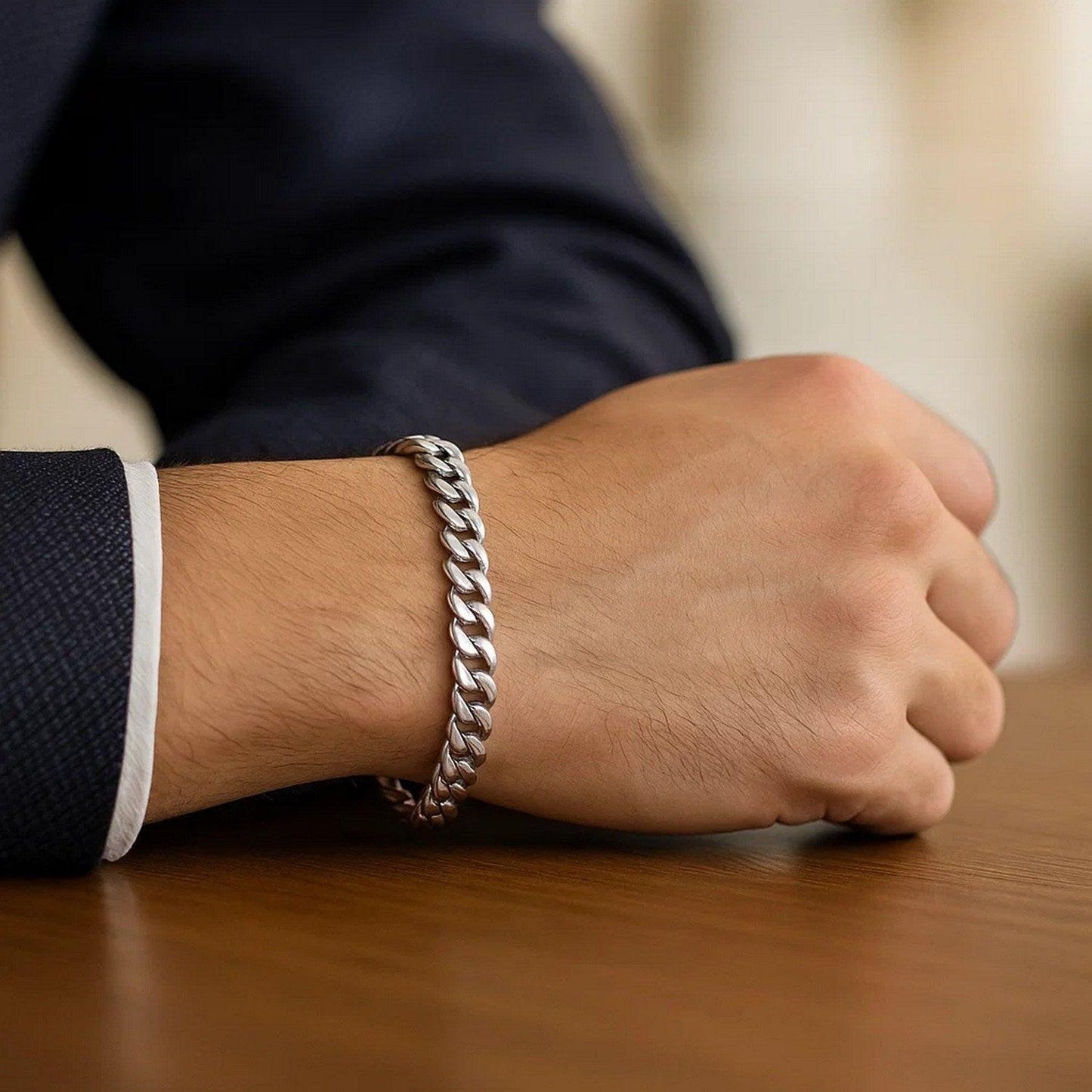 14k White Gold Miami Cuban Semi Solid Bracelet (5.50 mm)