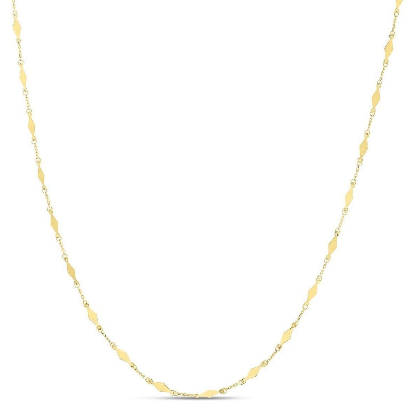 14K Yellow Gold Long Diamond Shape Station Mirror Chain Necklace