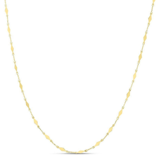 14K Yellow Gold Long Diamond Shape Station Mirror Chain Necklace
