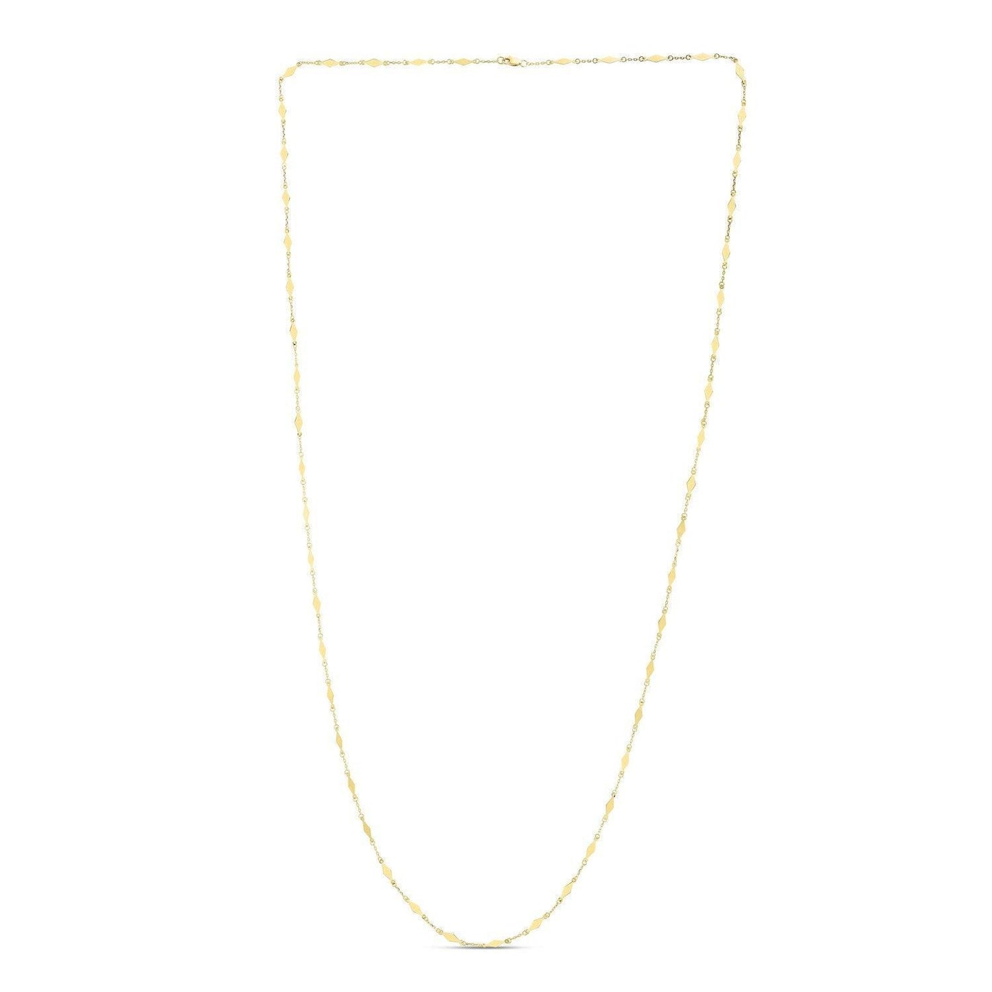 14K Yellow Gold Long Diamond Shape Station Mirror Chain Necklace