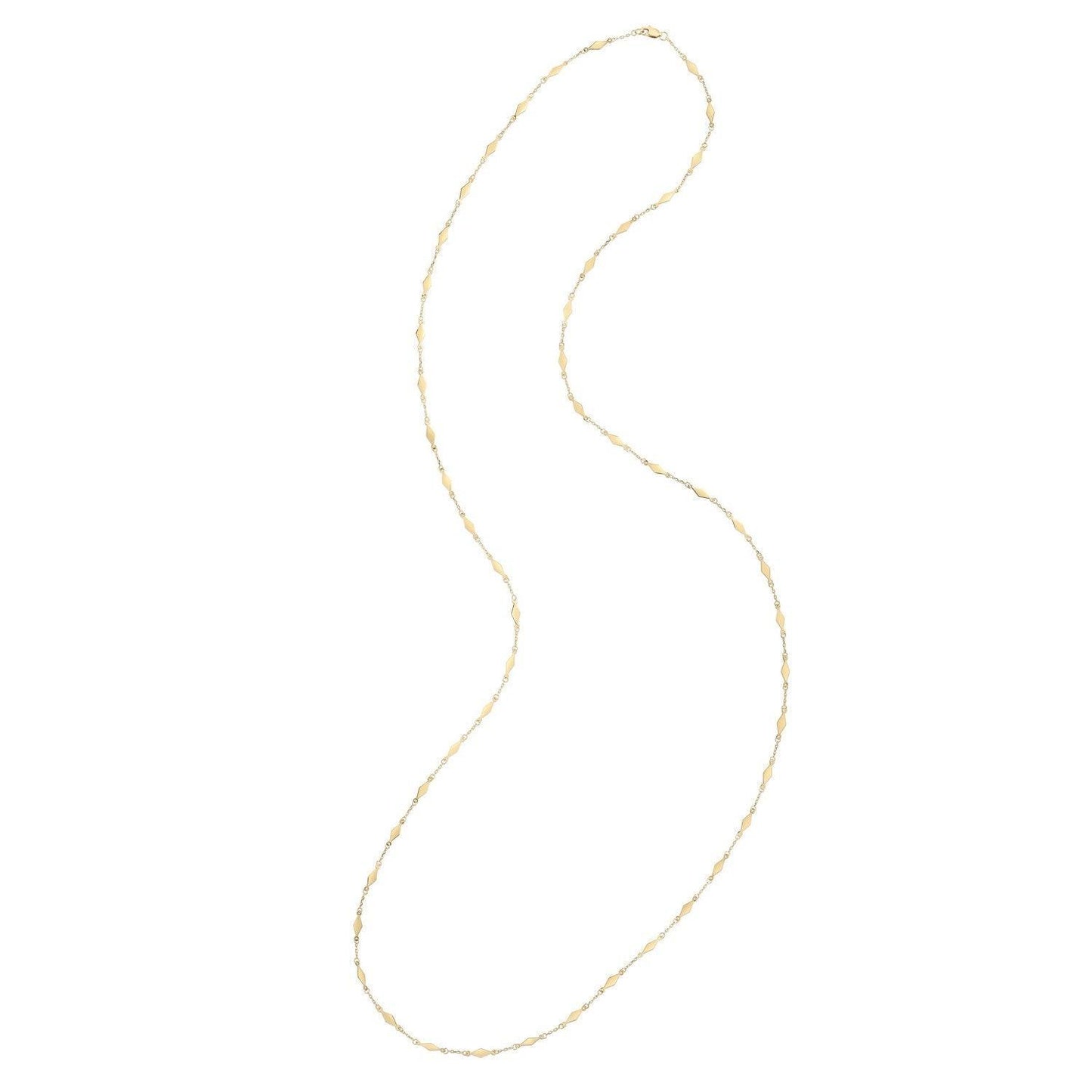14K Yellow Gold Long Diamond Shape Station Mirror Chain Necklace