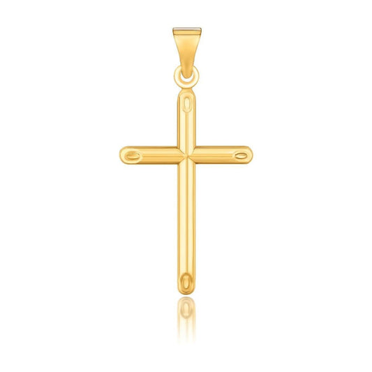 14k Yellow Gold Slim Cross Pendant with Slanted Ends